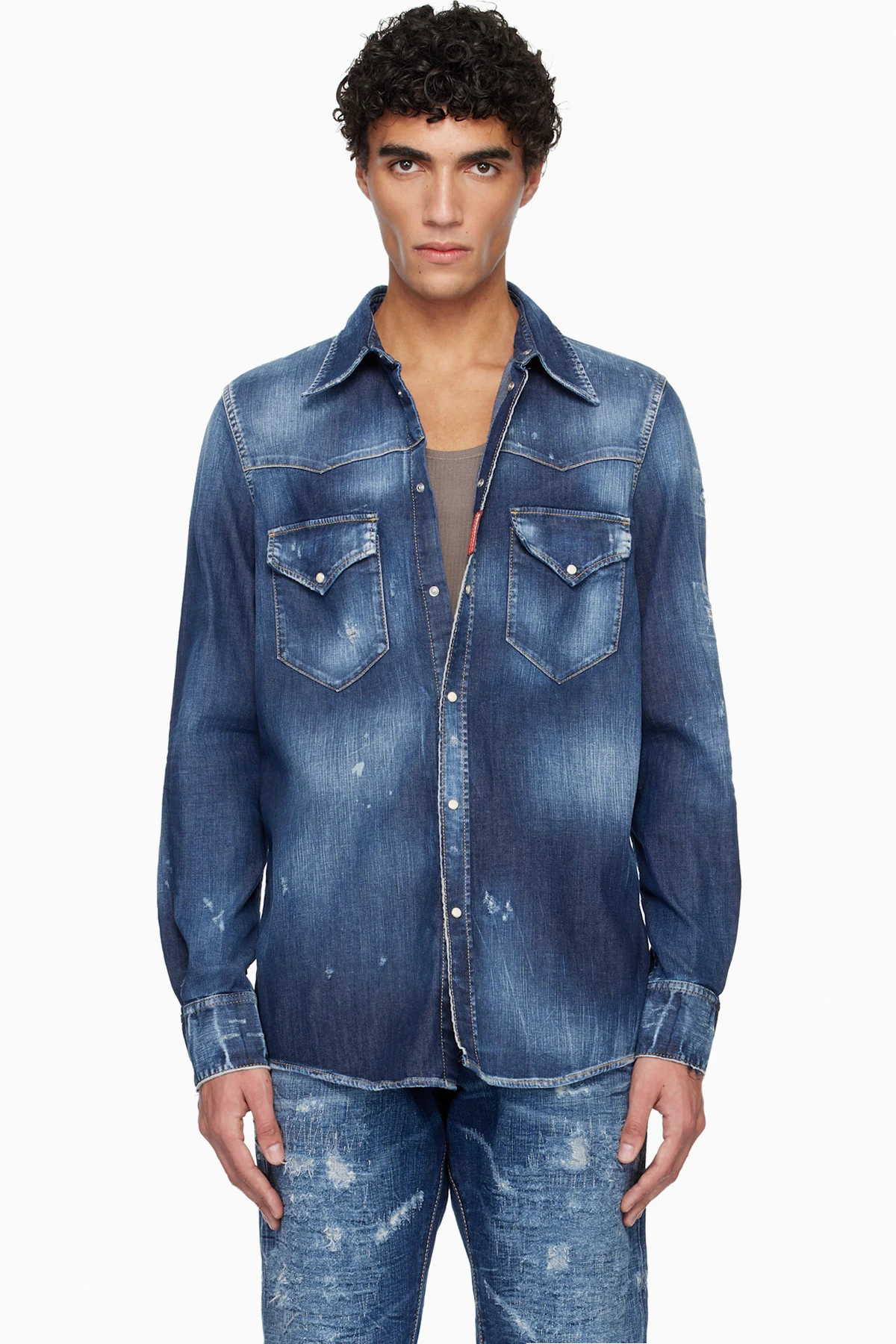 Blue Fashion Western Denim Shirt