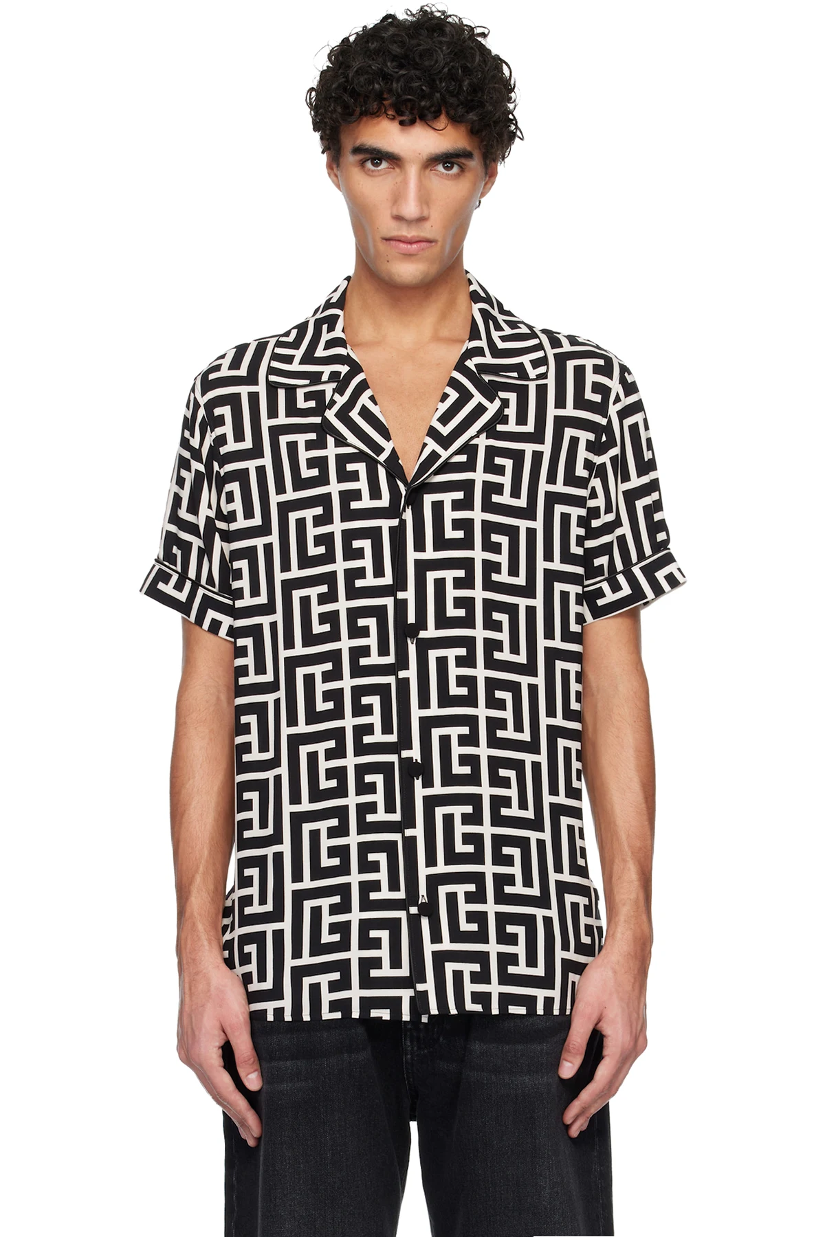 Black & White Pyjama Monogrammed Print Shirt