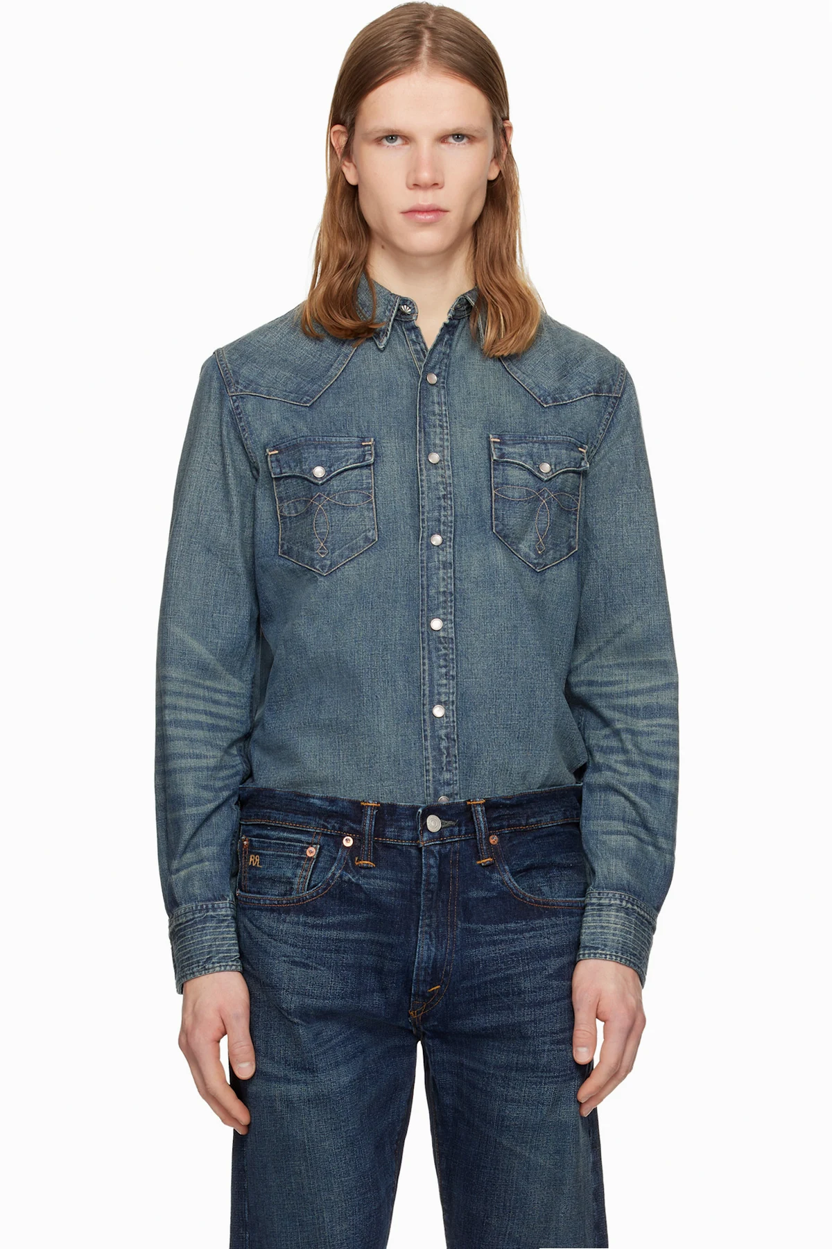Blue Slim Fit Denim Western Shirt