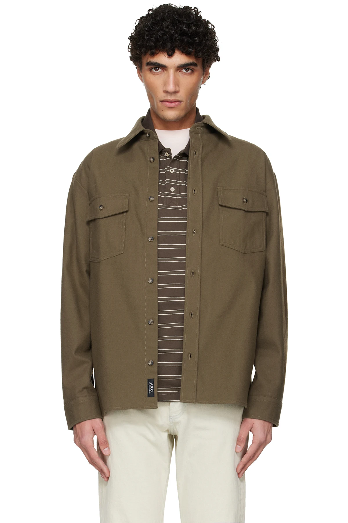 Khaki Solid-Color Cotton Overshirt