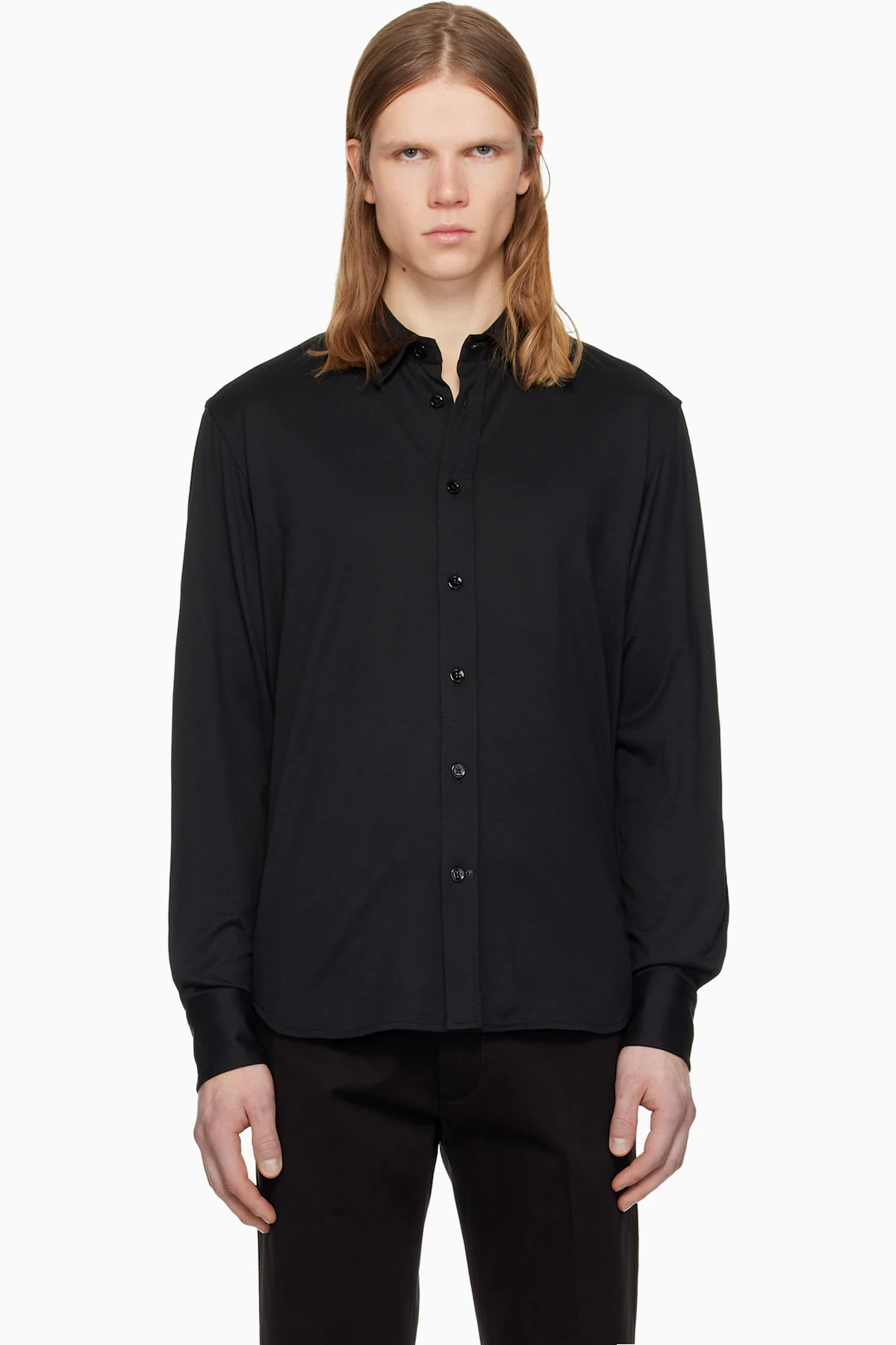 Black Silk Cotton Blend Shirt