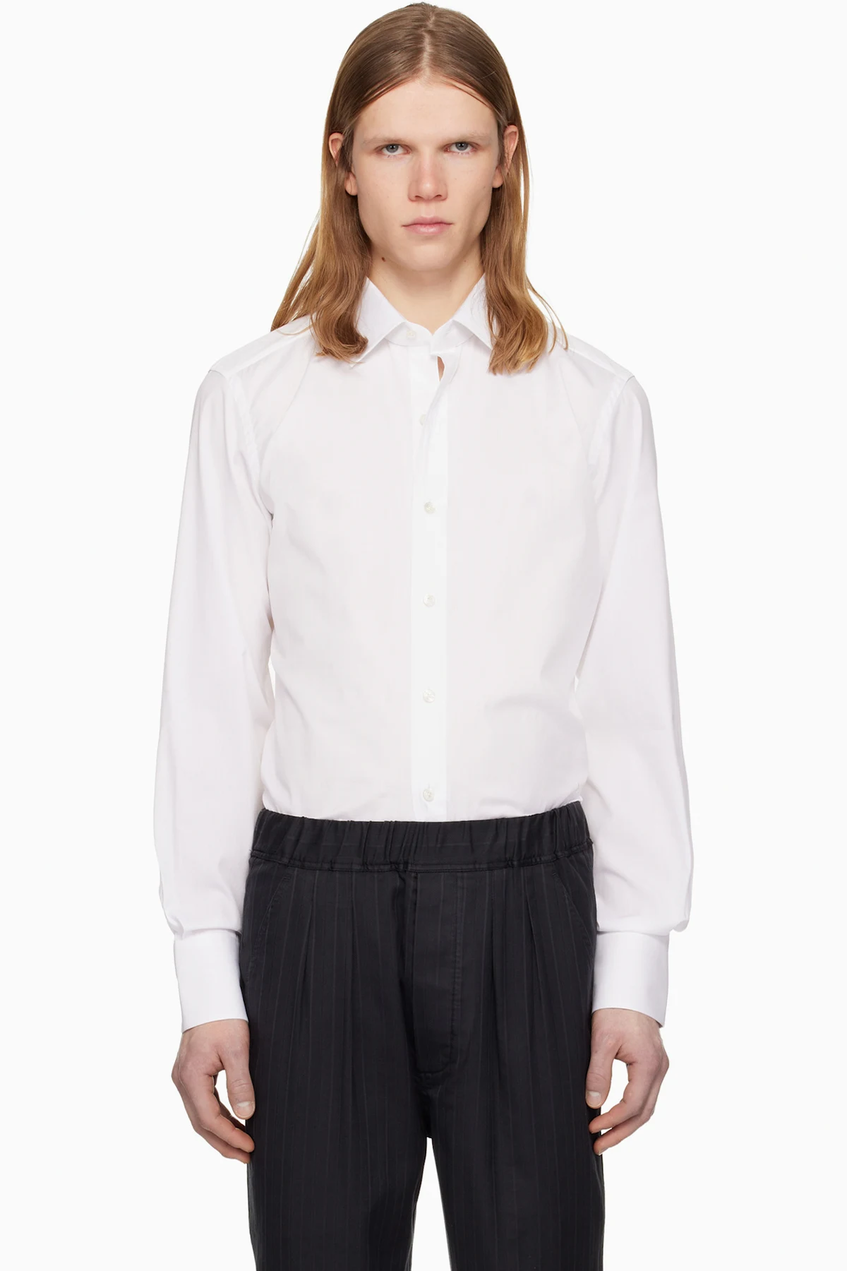 White Stretch Poplin Slim Fit Shirt
