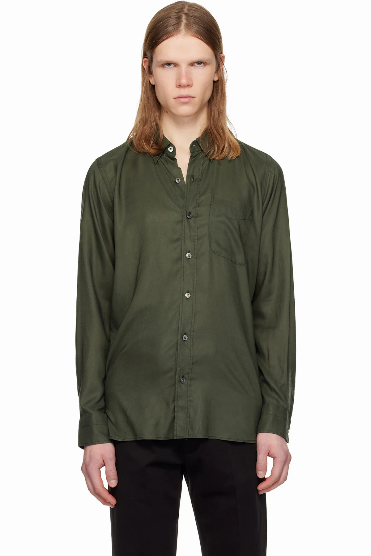 Khaki Fluid Gabardine Slim Fit Shirt