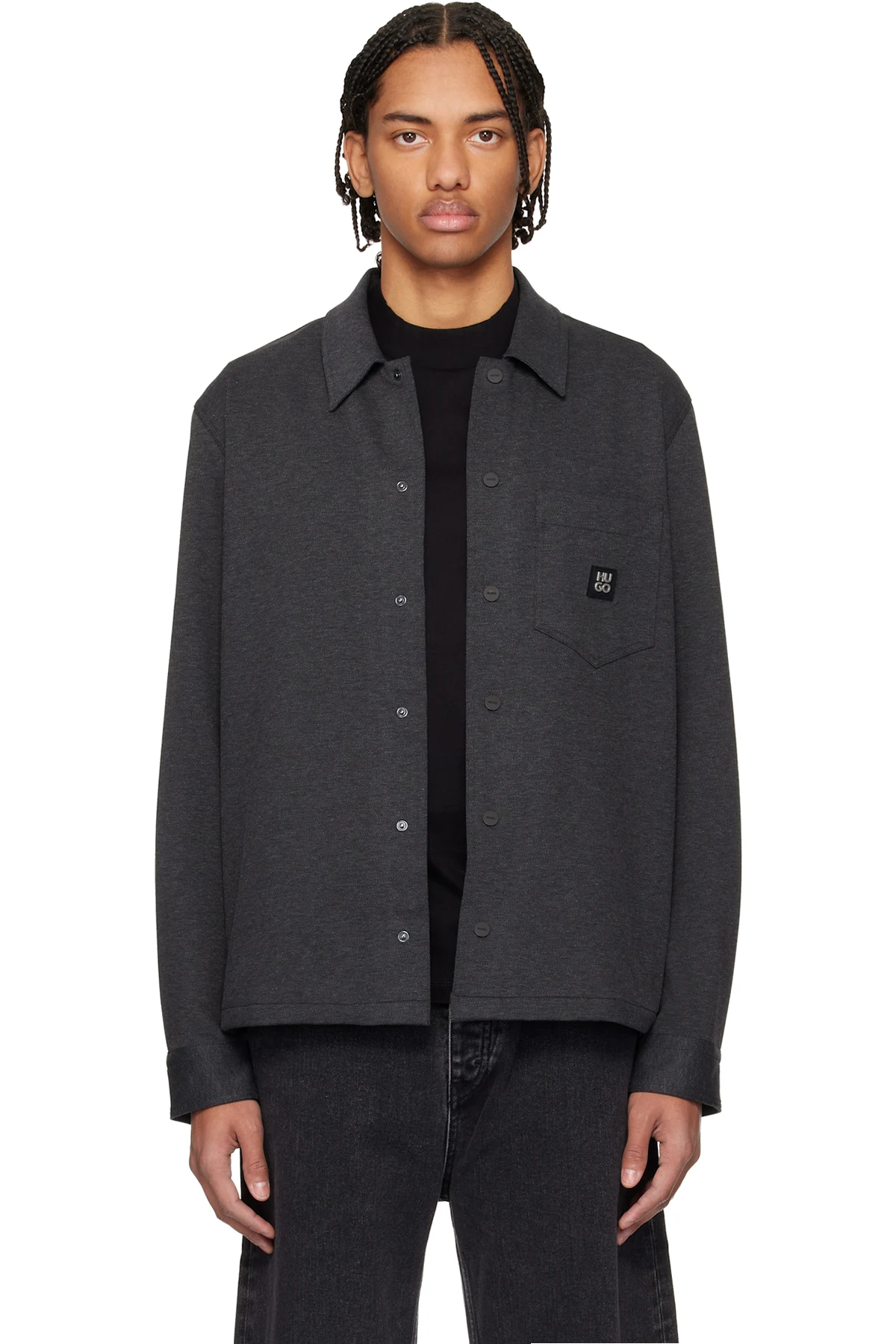 Gray Cotton Blend Oversized-Fit Shirt