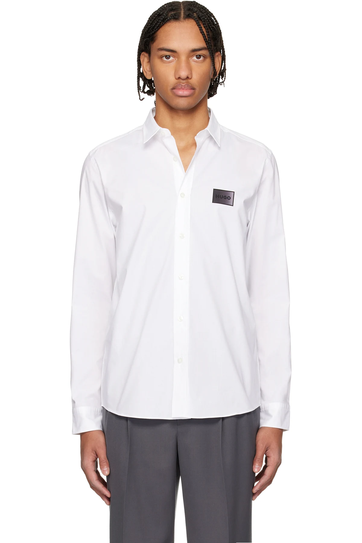 White Stretch-Cotton Canvas Relaxed-Fit Shirt