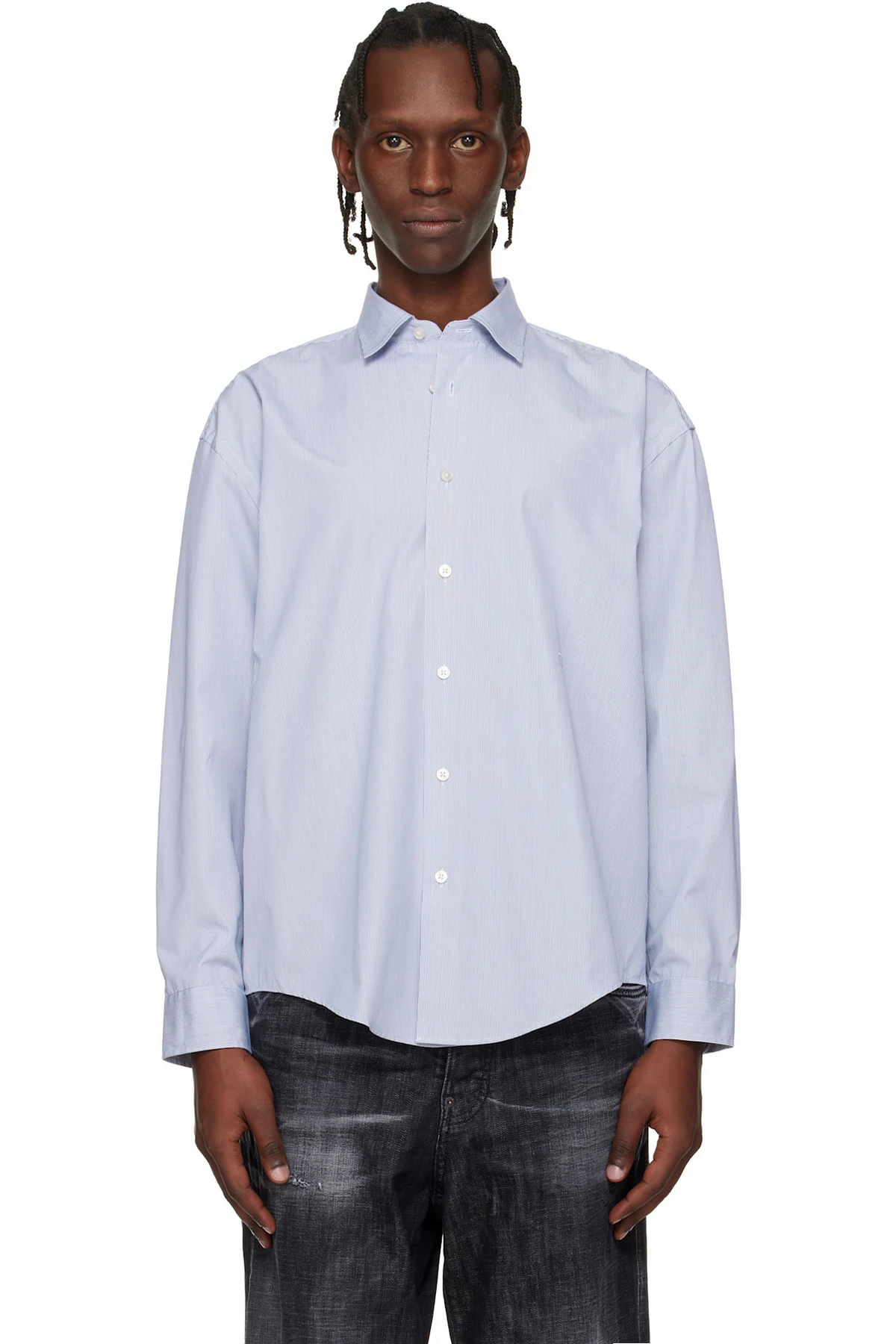 Navy Striped Relaxed-Fit Shirt