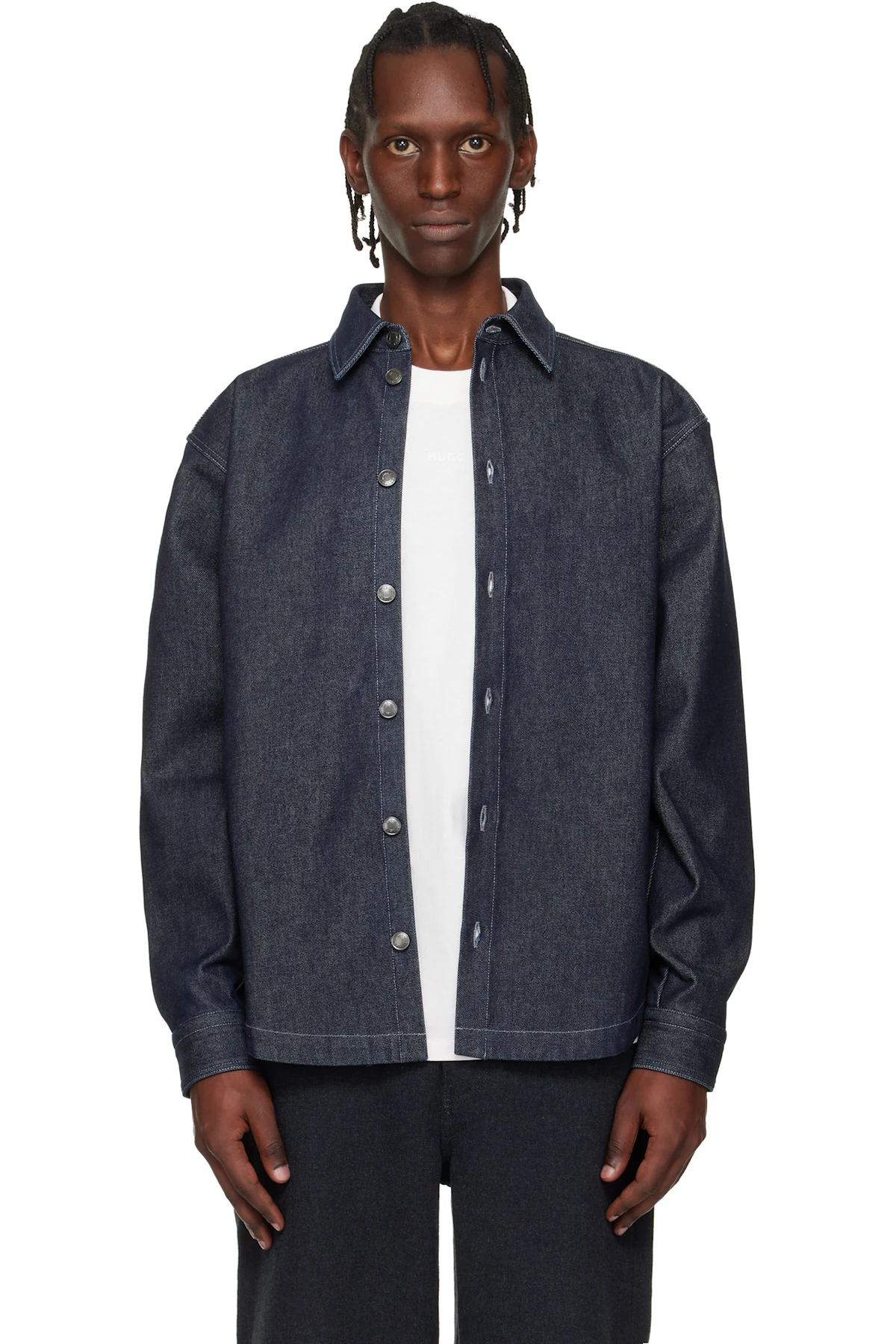 Navy Oversized-Fit Weighty Denim Overshirt