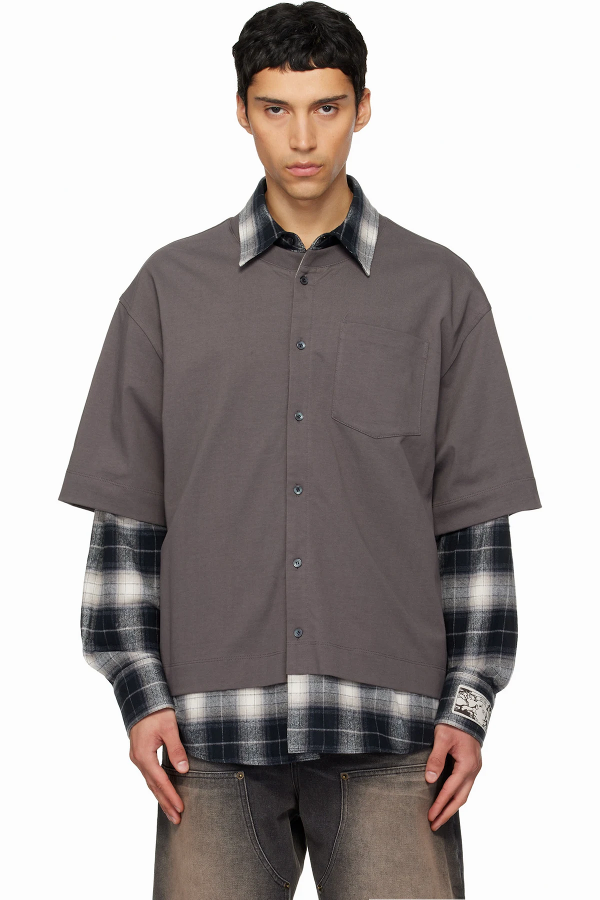 Gray Check Layered Shirt