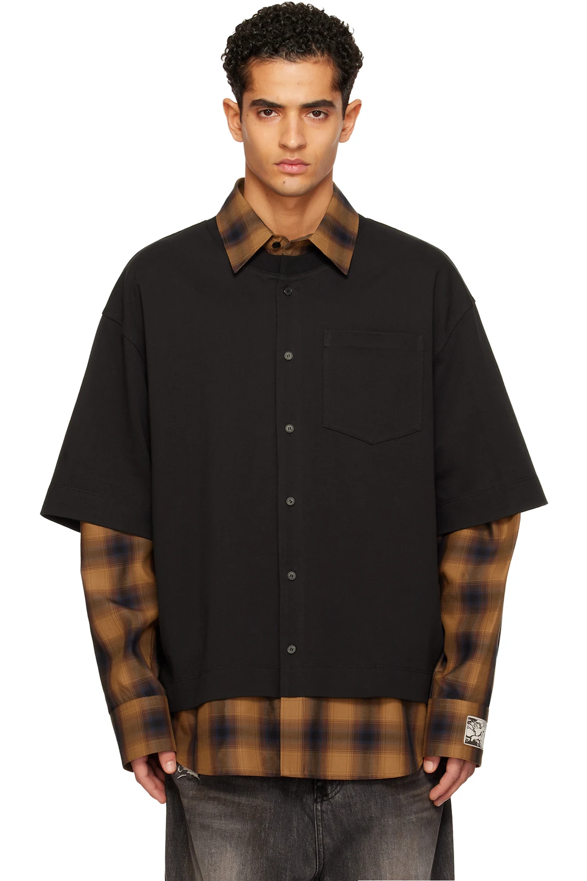 Black & Orange Flannel Check Layered Shirt