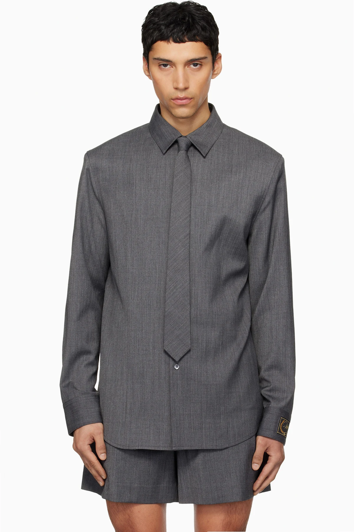 Gray Wool Tie Shirt