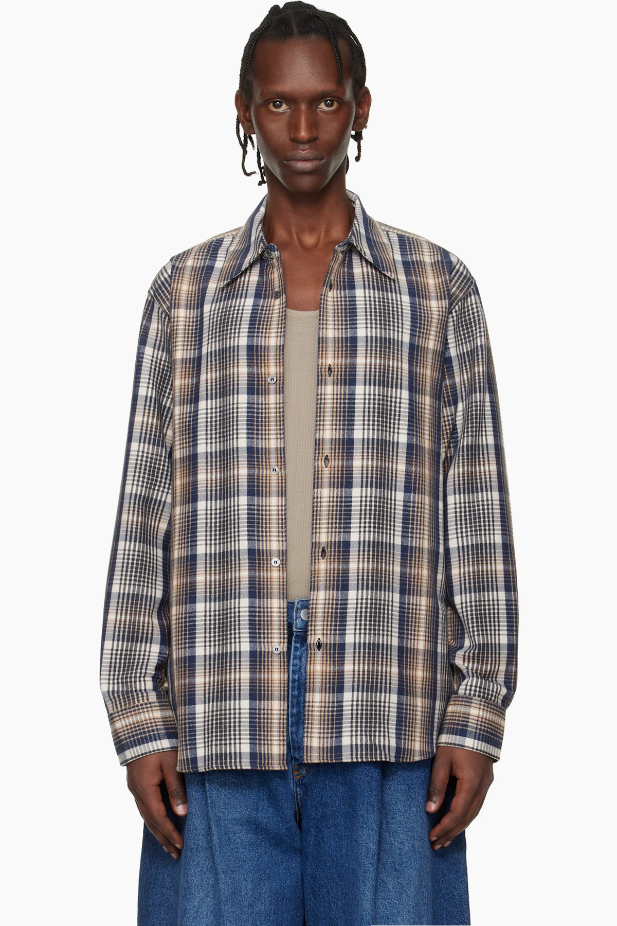 Navy & Beige Aaron Levine Edition View Check Shirt