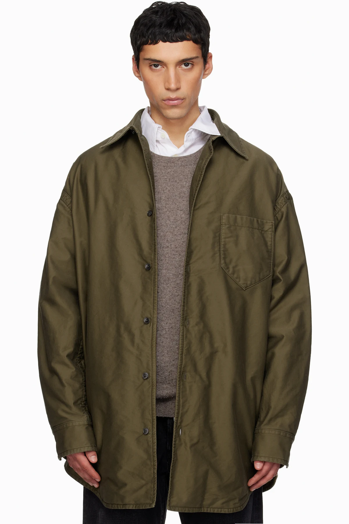 Khaki Padded Satin Cotton Shirt