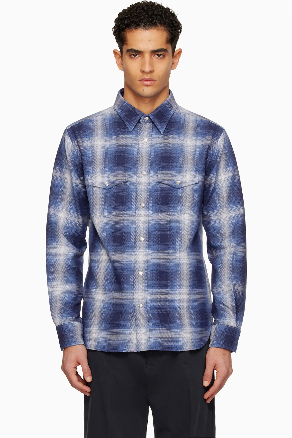 Navy Grand Degrade Check Western Shirt