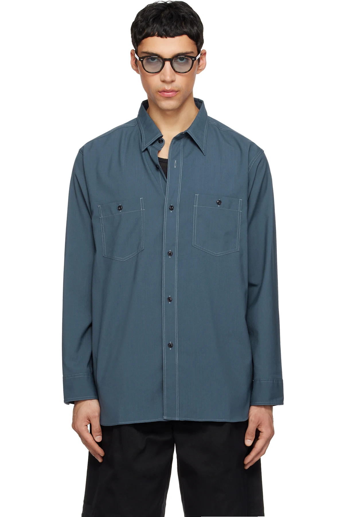 Navy Polyester Wool Field Shirt