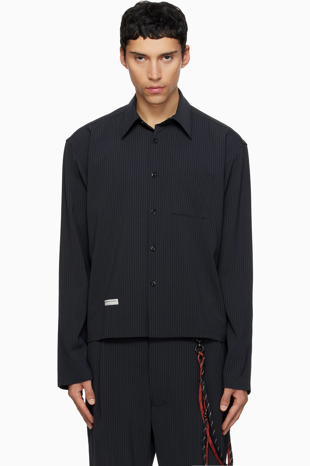 Navy Pinstripe Gabardine L/S Shirt