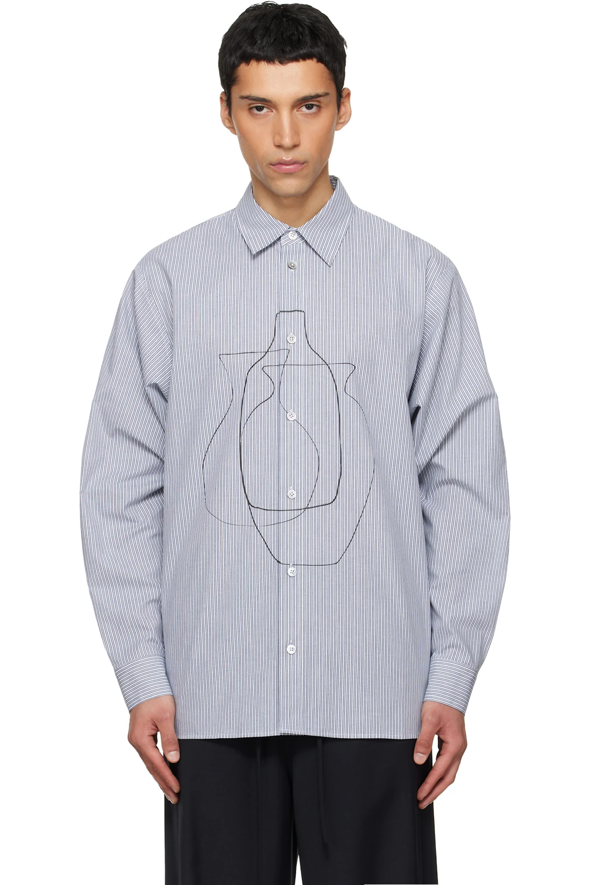 Navy Printed Striped Shirt