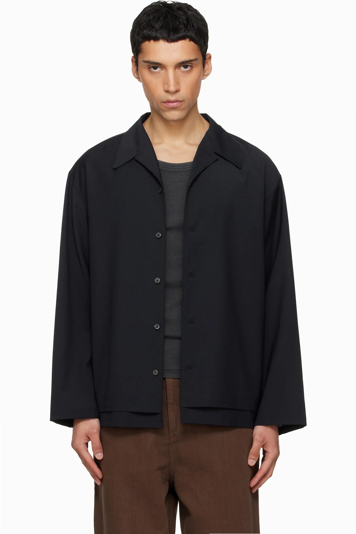 Navy Double-Layered Open Collar Shirt