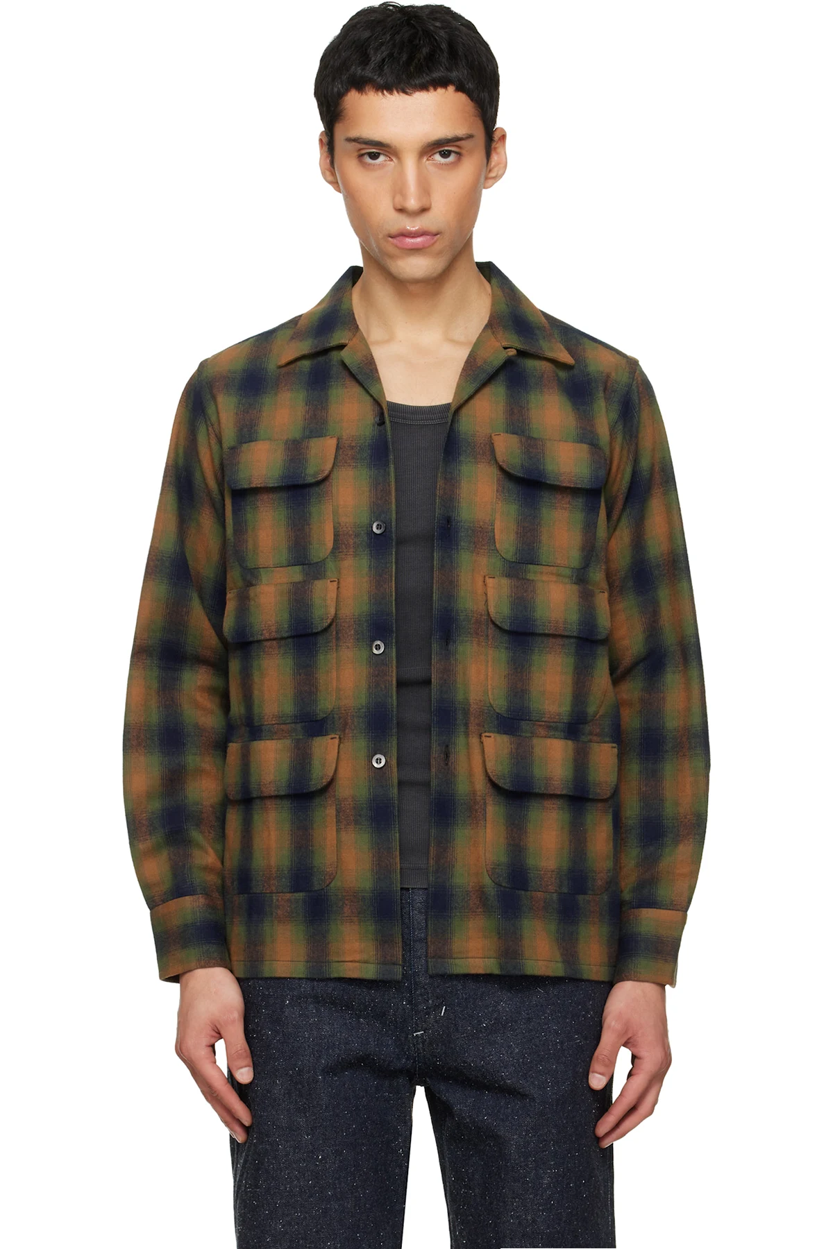 Khaki & Navy 6 Pocket Shirt