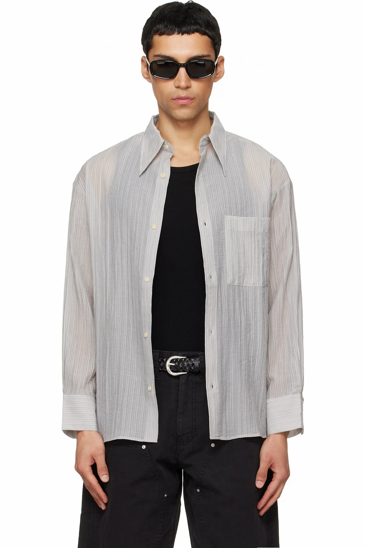 Gray Lyocell Oversized Stripe Shirt