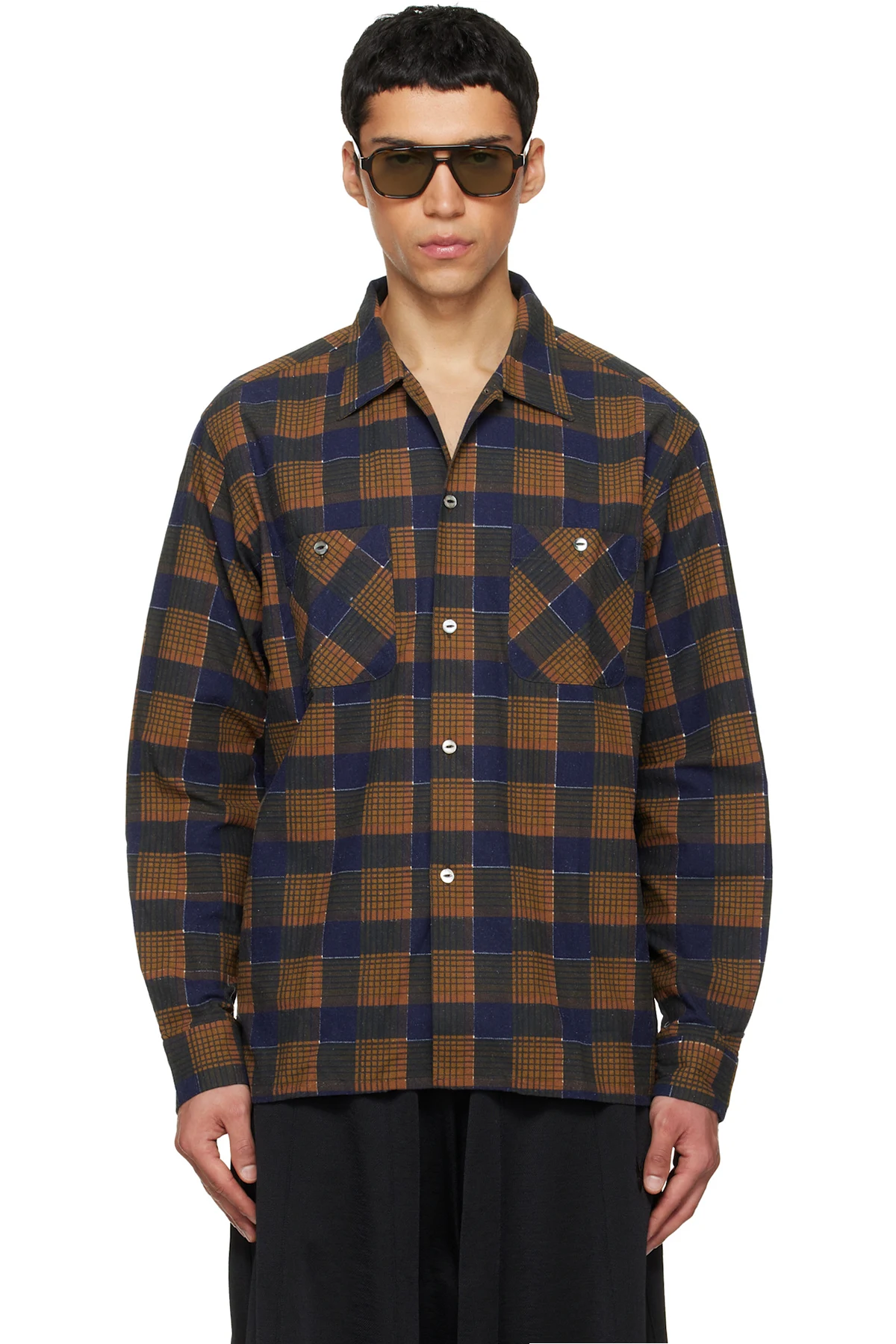 Brown & Navy One-Up Printed Flannel Shirt