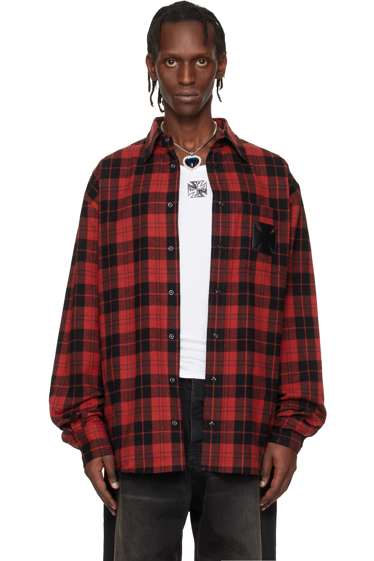 Red Leather Cross Flannel Shirt