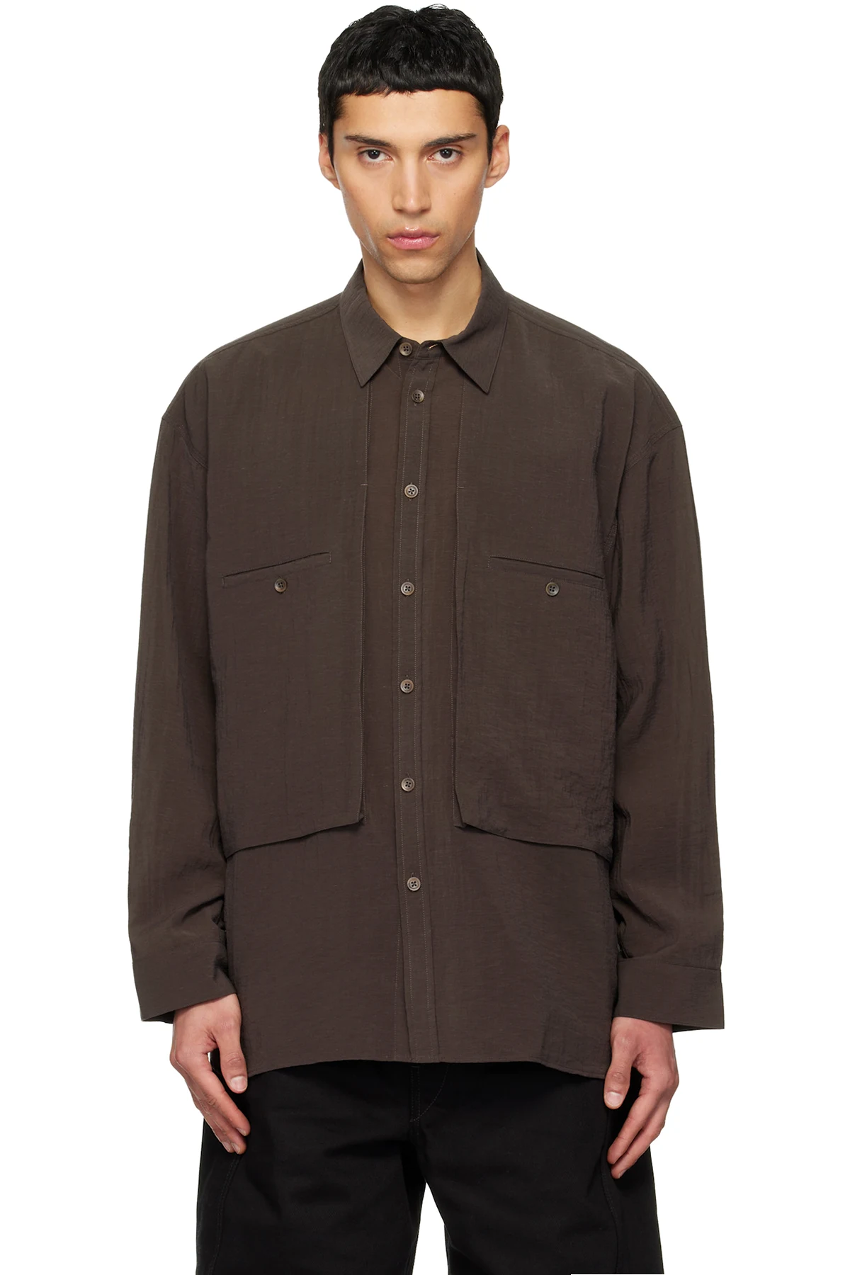 Brown Oversized Cargo Pocket Shirt