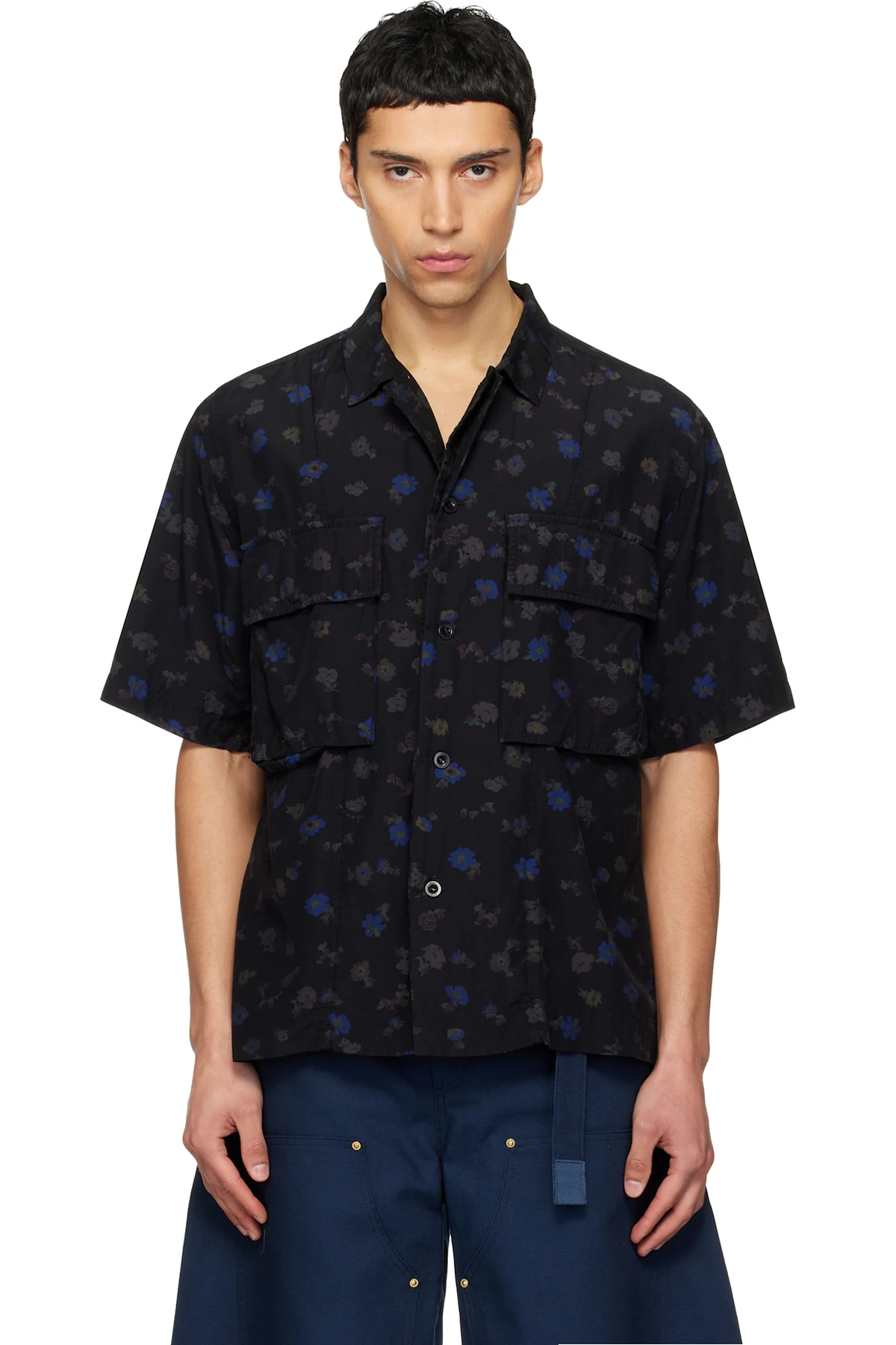 Black Overdyed Floral Print Shirt