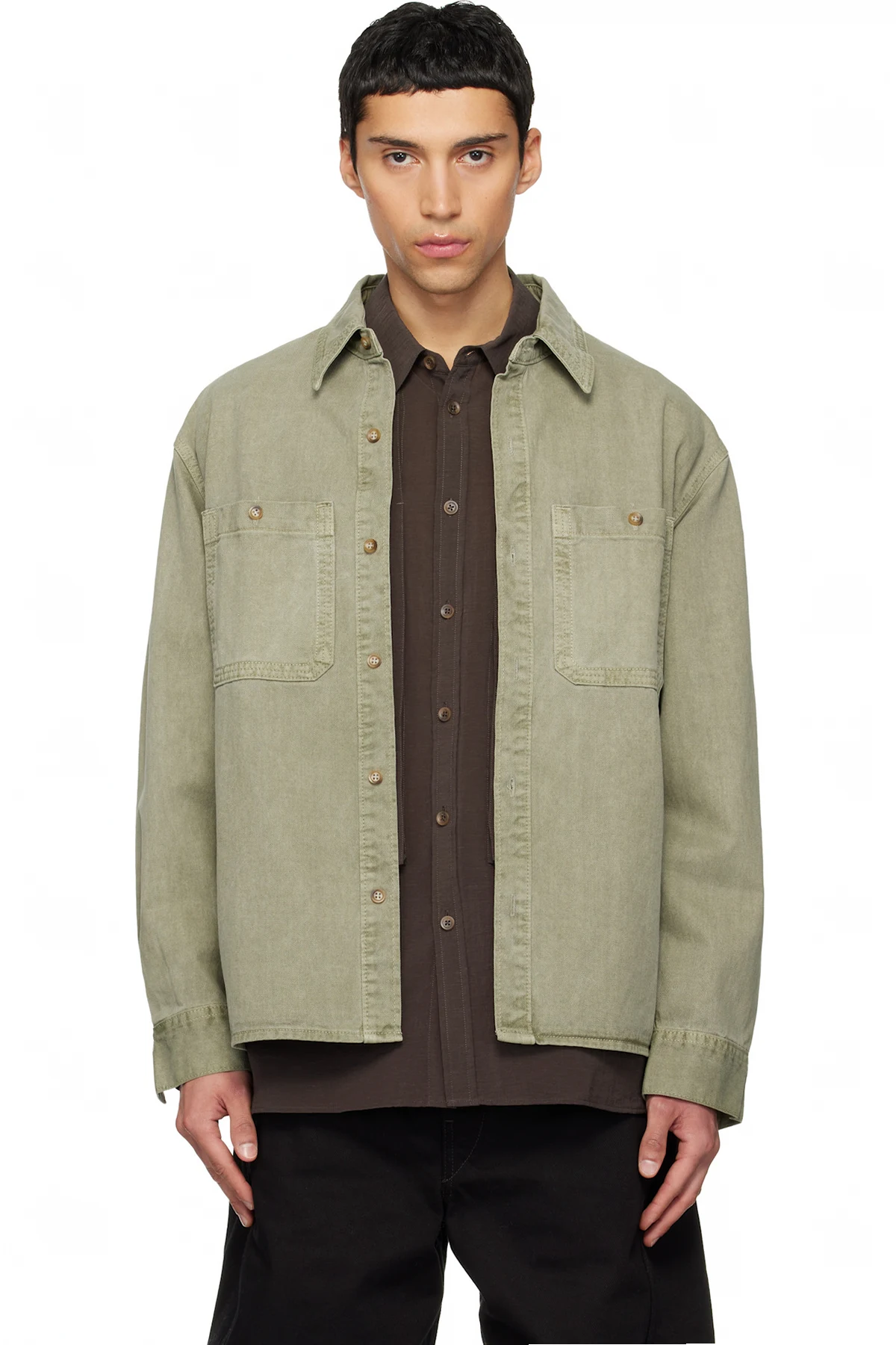 Green Garment-Dyed Denim Shirt
