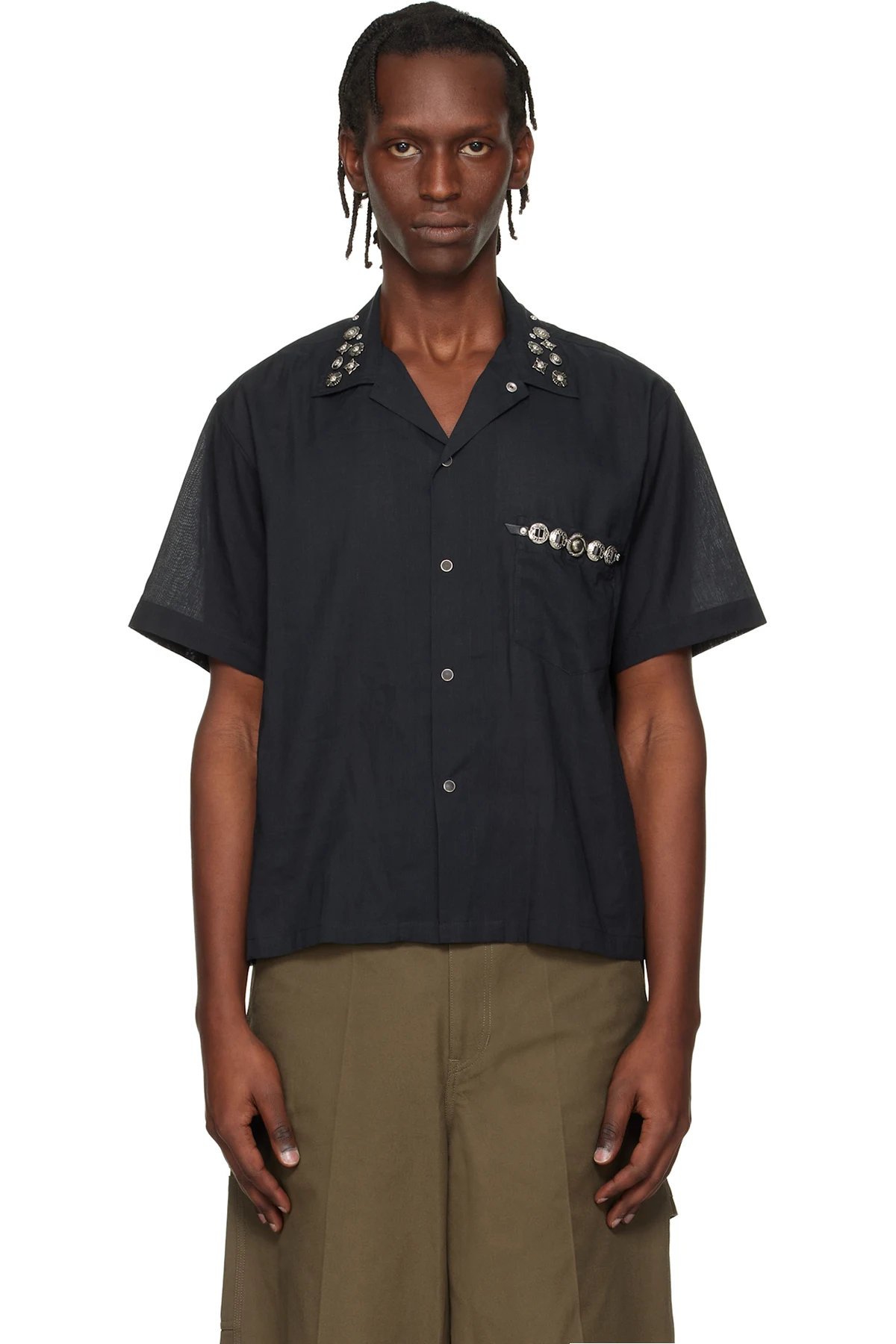 Black Plain Weave Metal S/S Shirt