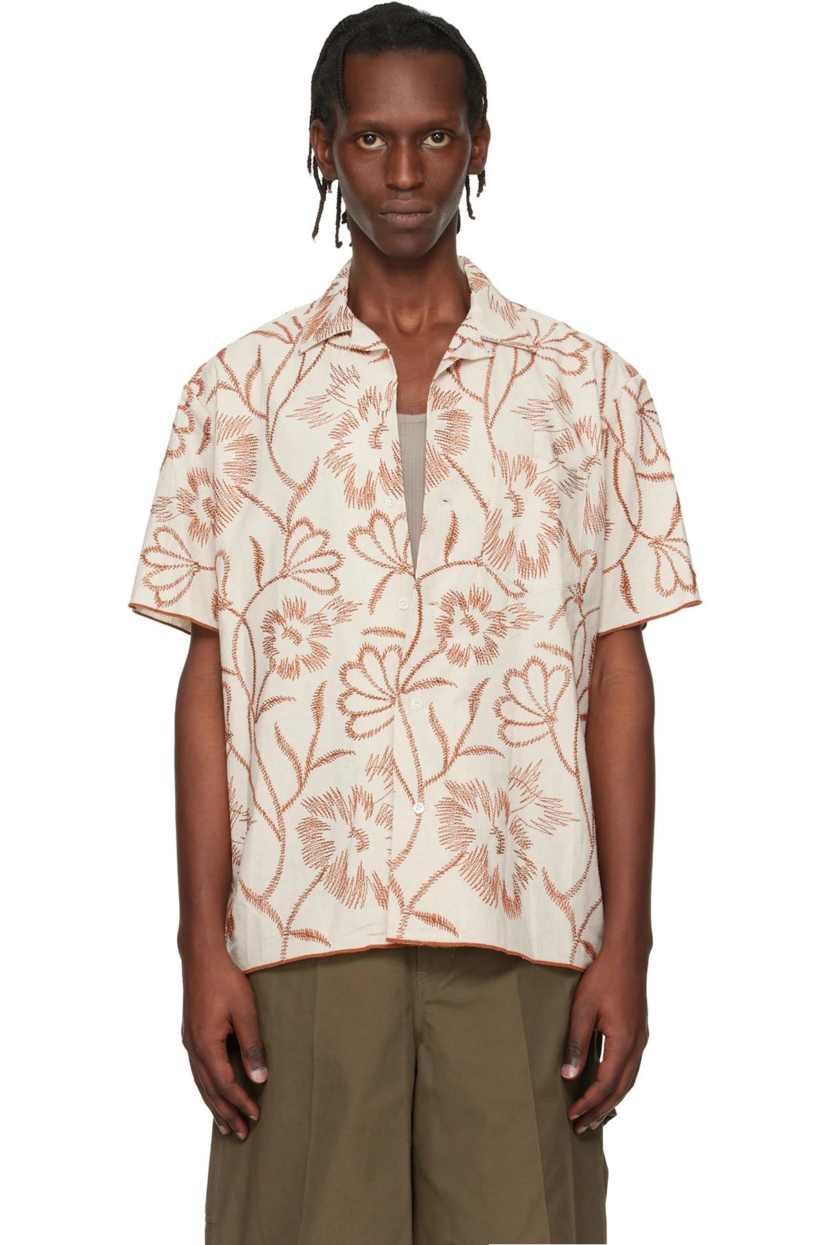 Beige Embroidery S/S Shirt