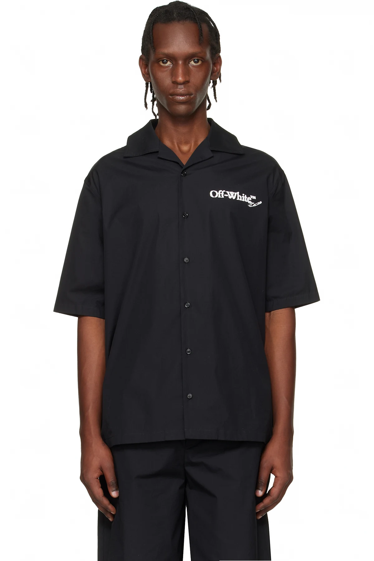 Black Scribble Arrow Poplin Bowling Shirt
