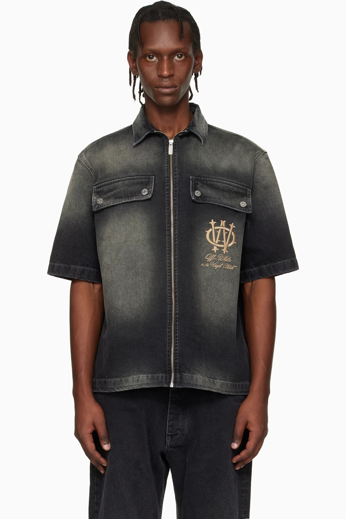 Black Zip Bowling Denim Shirt