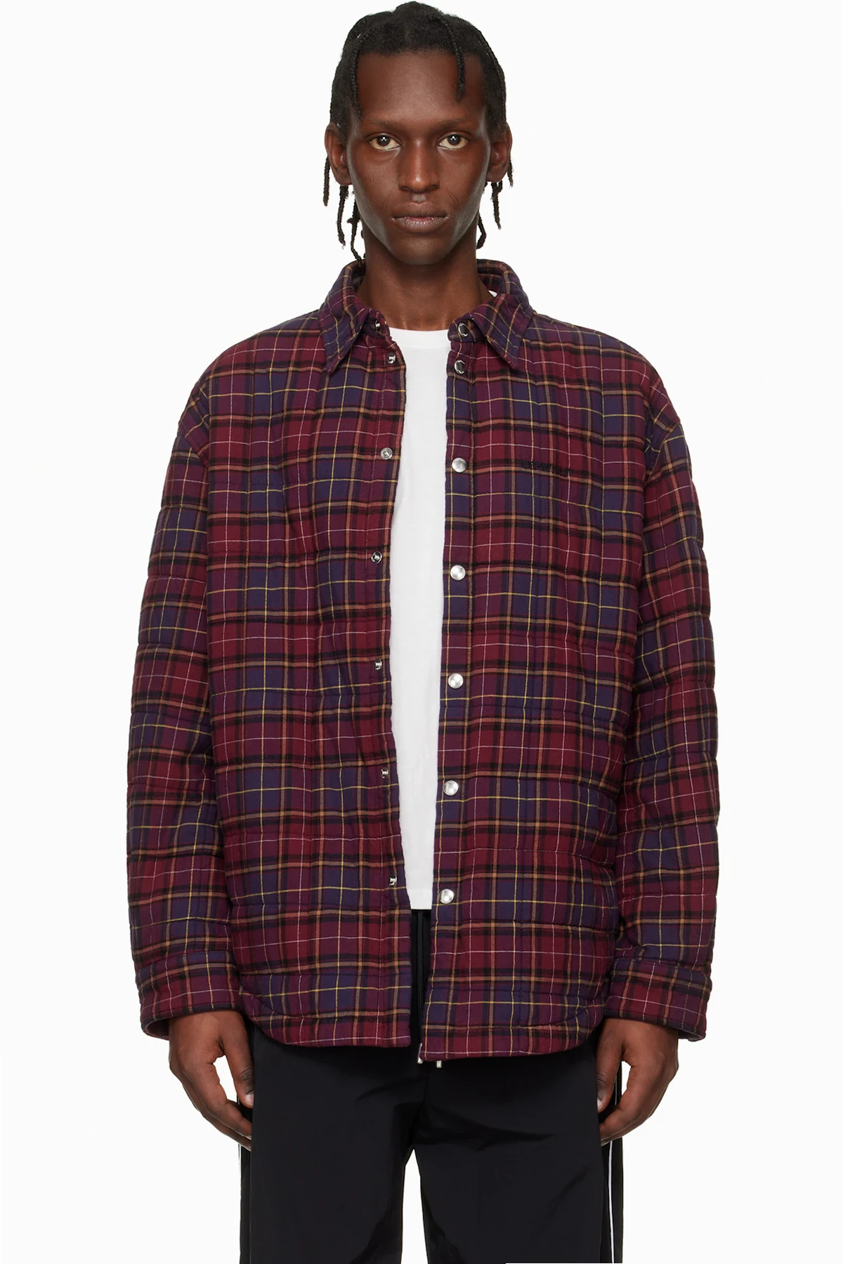Burgundy Spray Arrow Check Padded Overshirt