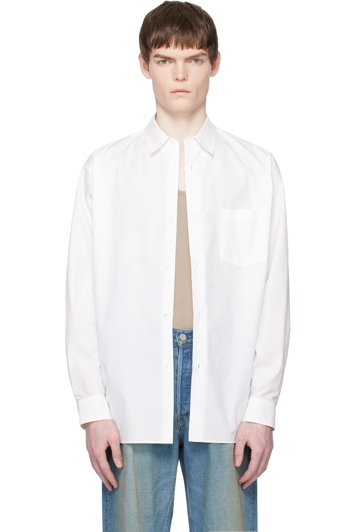 White Suvin Cotton Oversized Regular Collar Shirt
