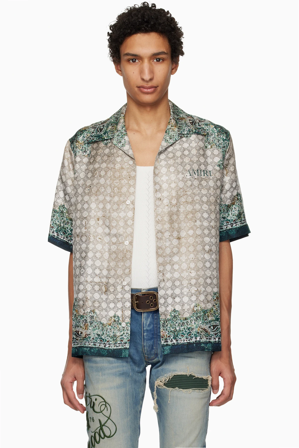 Gray & Green Bandana Bowling Shirt