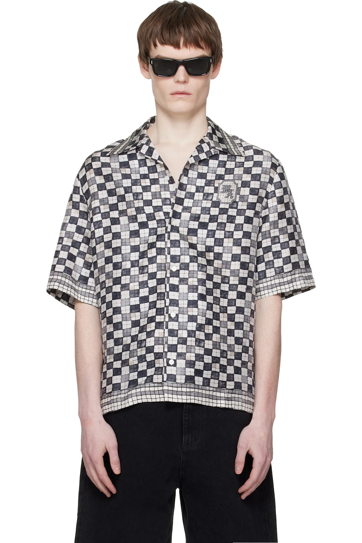 Gray MA Checkered Bowling Shirt