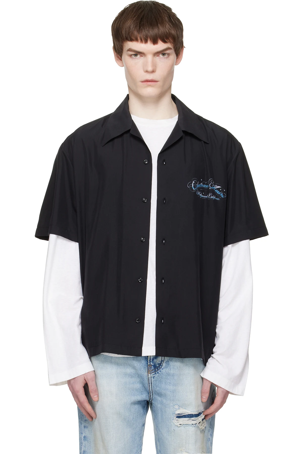 Black 'Chateau' Script Camp Shirt