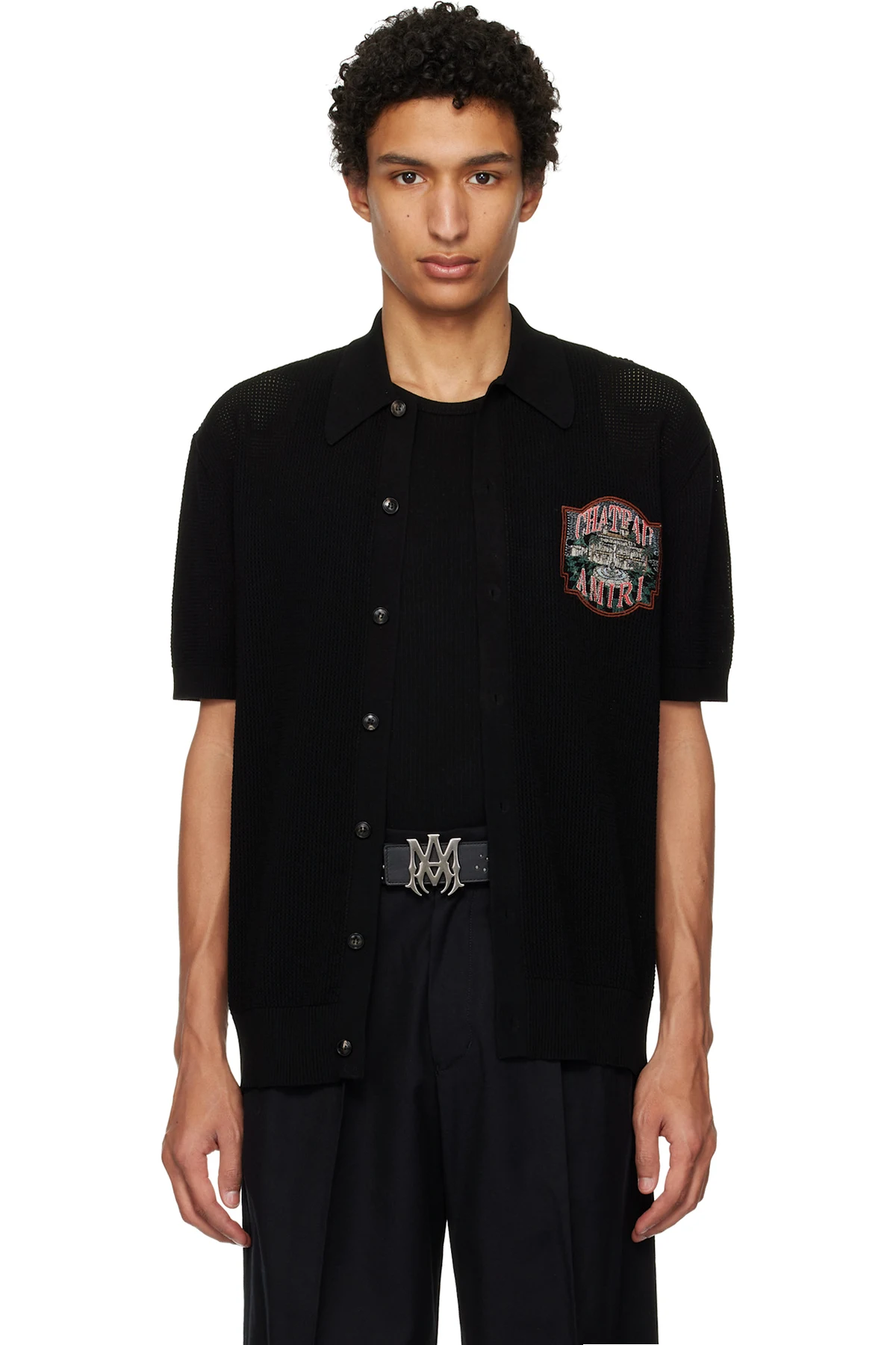 Black 'Chateau AMIRI' Crochet Oversized Shirt