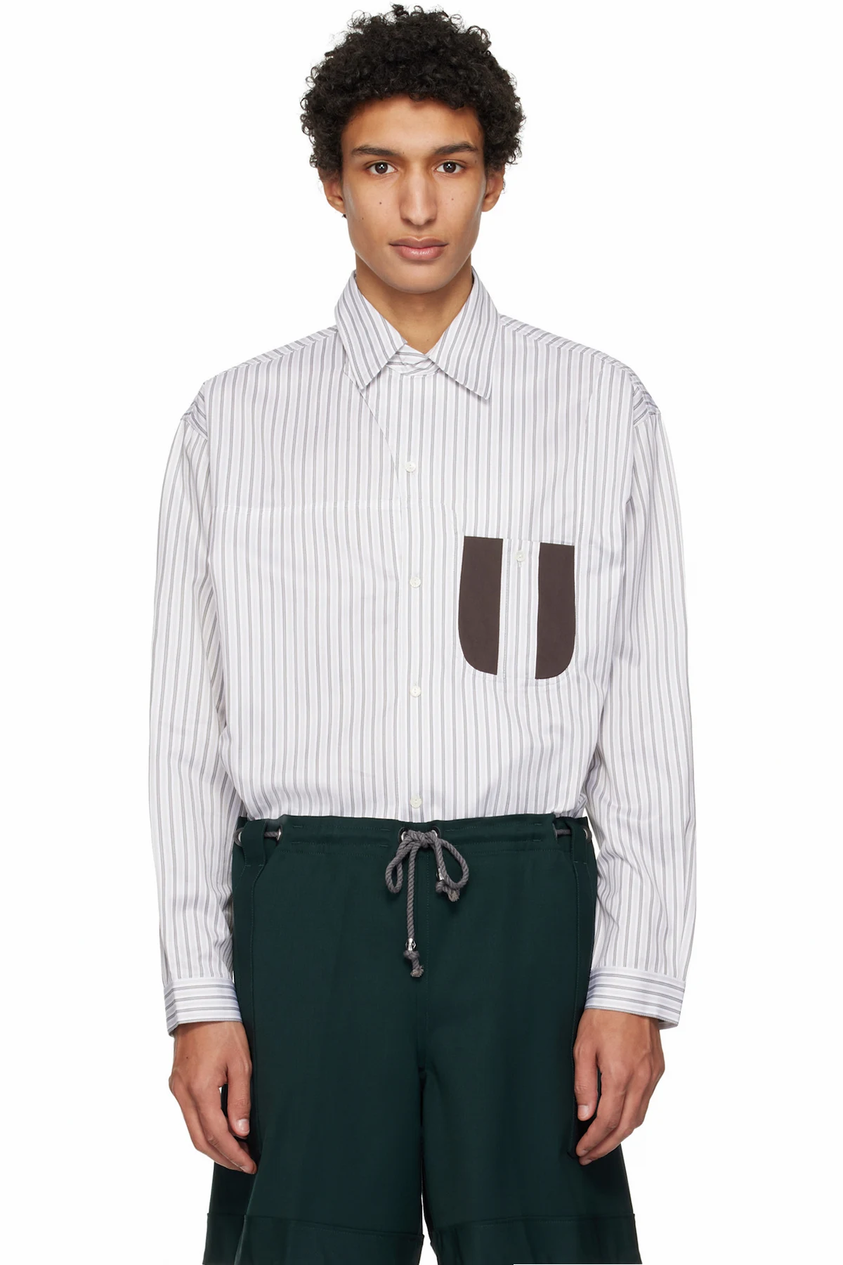 White & Khaki Veca Panelled Shirt