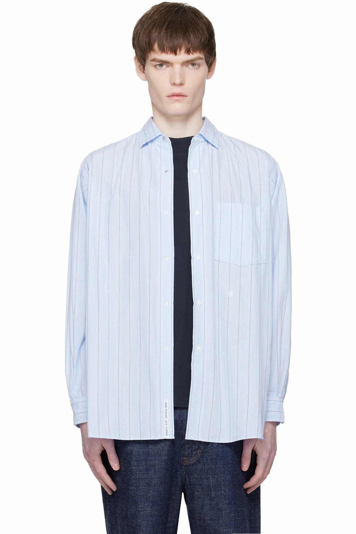 Blue Regular Collar Stripe Wind Shirt