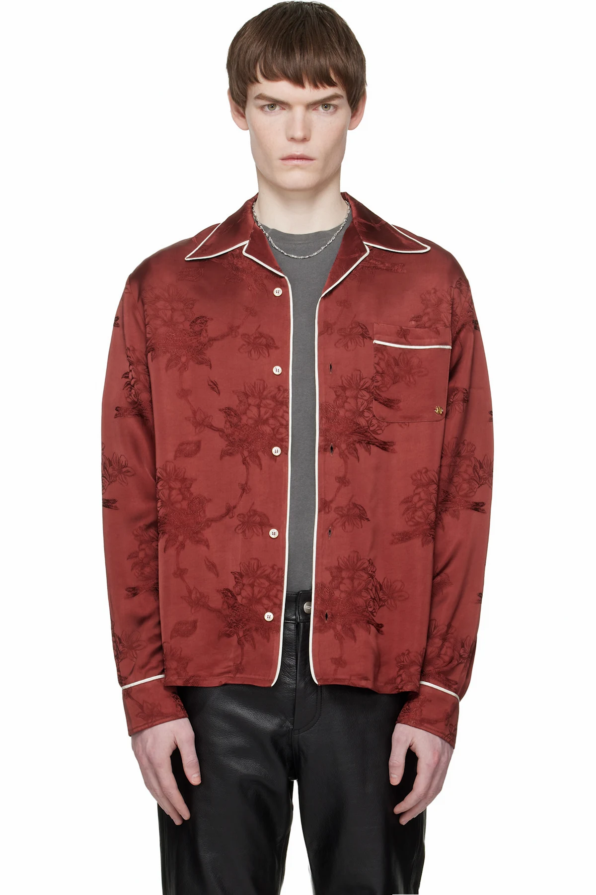 Red Floral Jacquard Pyjama Shirt