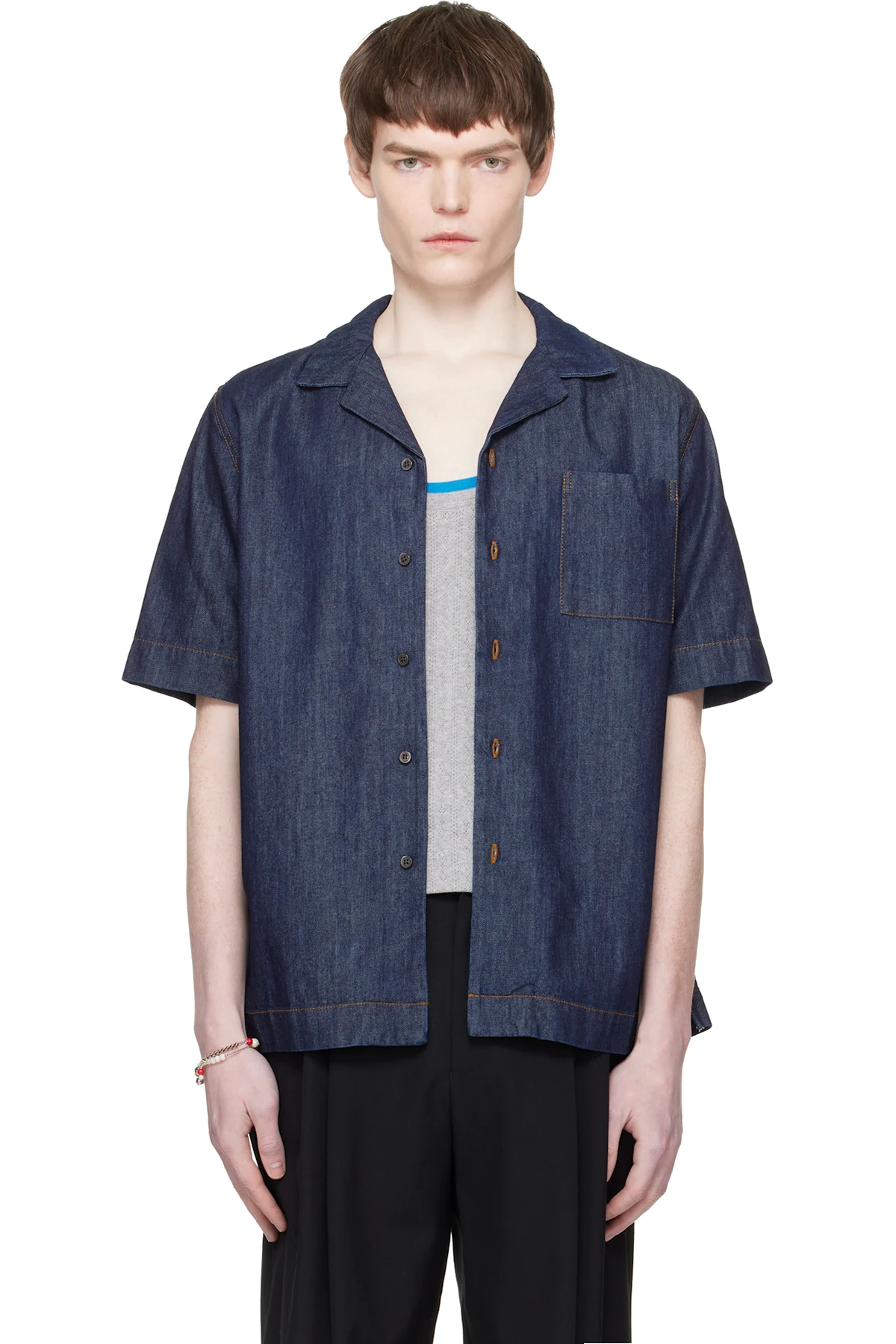 Navy Short-Sleeve Denim Shirt