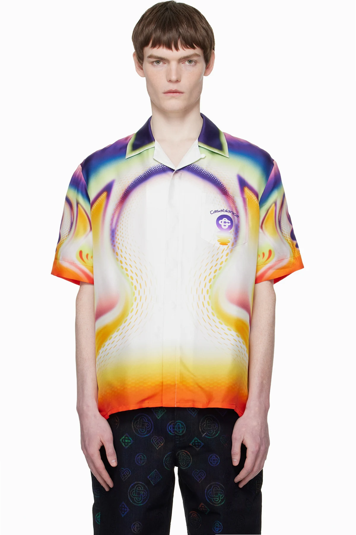 Multicolor Open Collar Short Sleeve Shirt