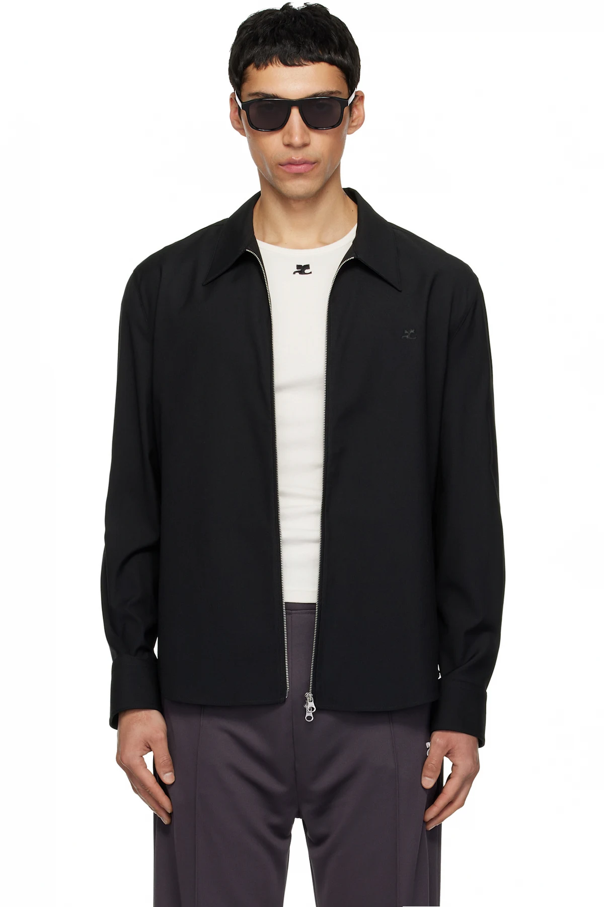 Black Zipped Twill Shirt Jacket