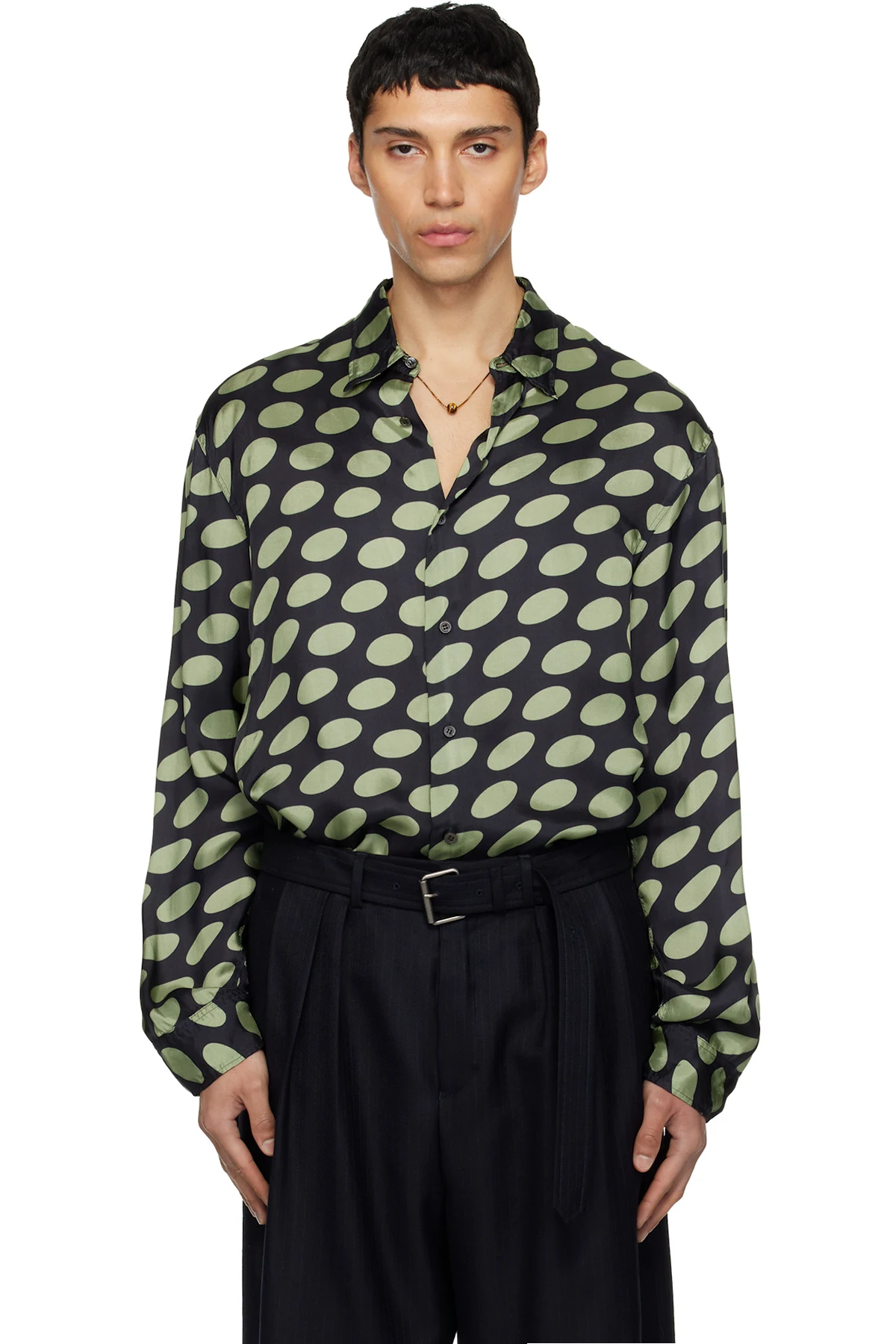 Black & Green Polka-Dot Satin Shirt