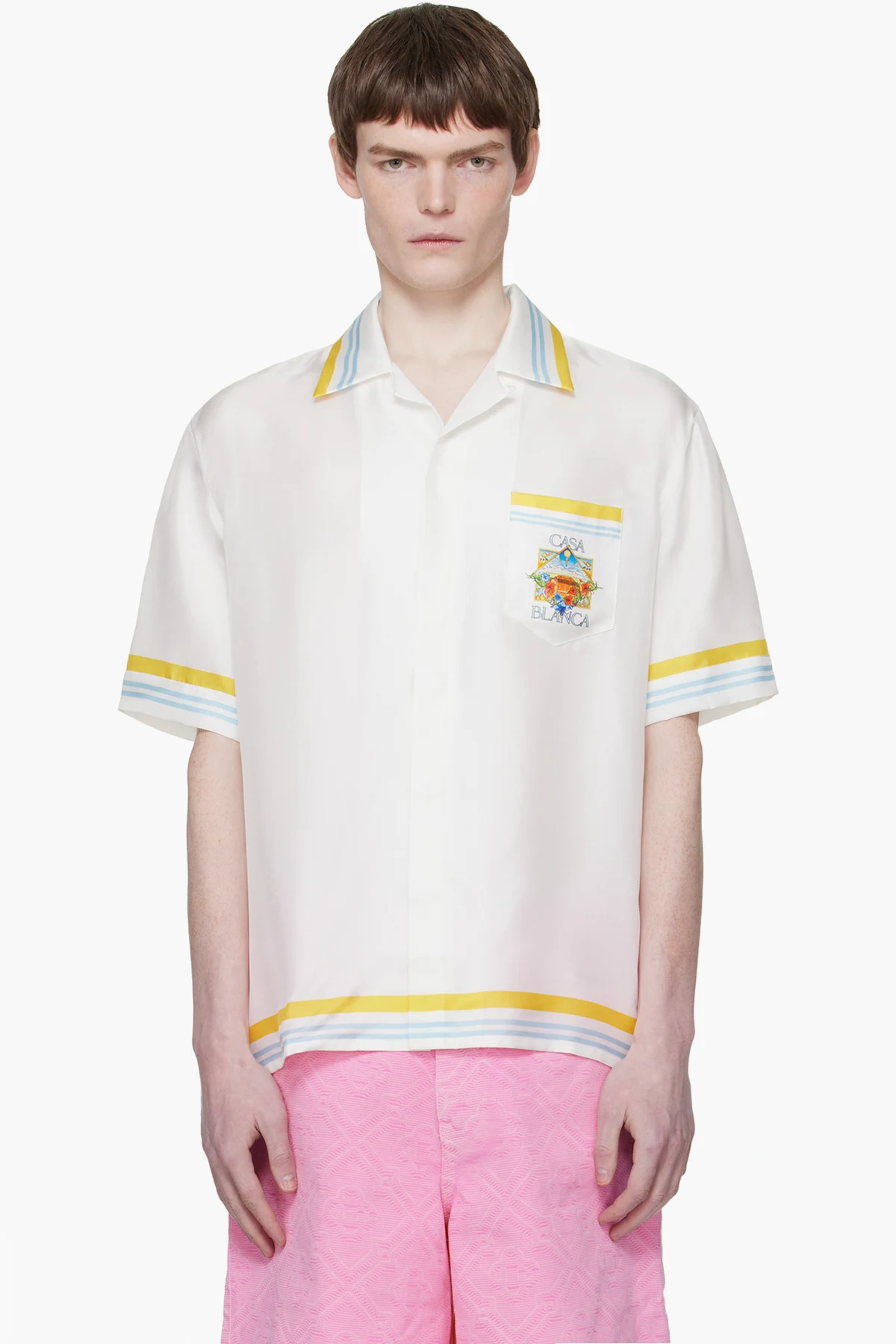 White Tennis Landscape Short Sleeve Silk Shirt