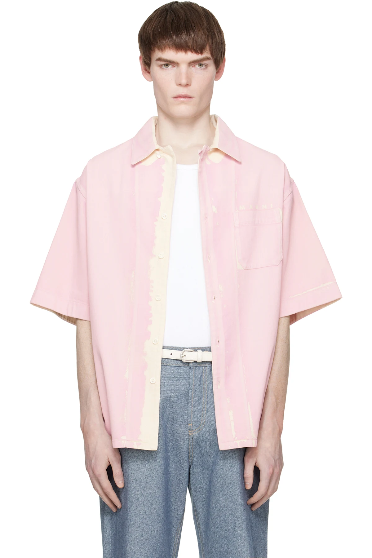 Pink Screen-Printed Denim Shirt