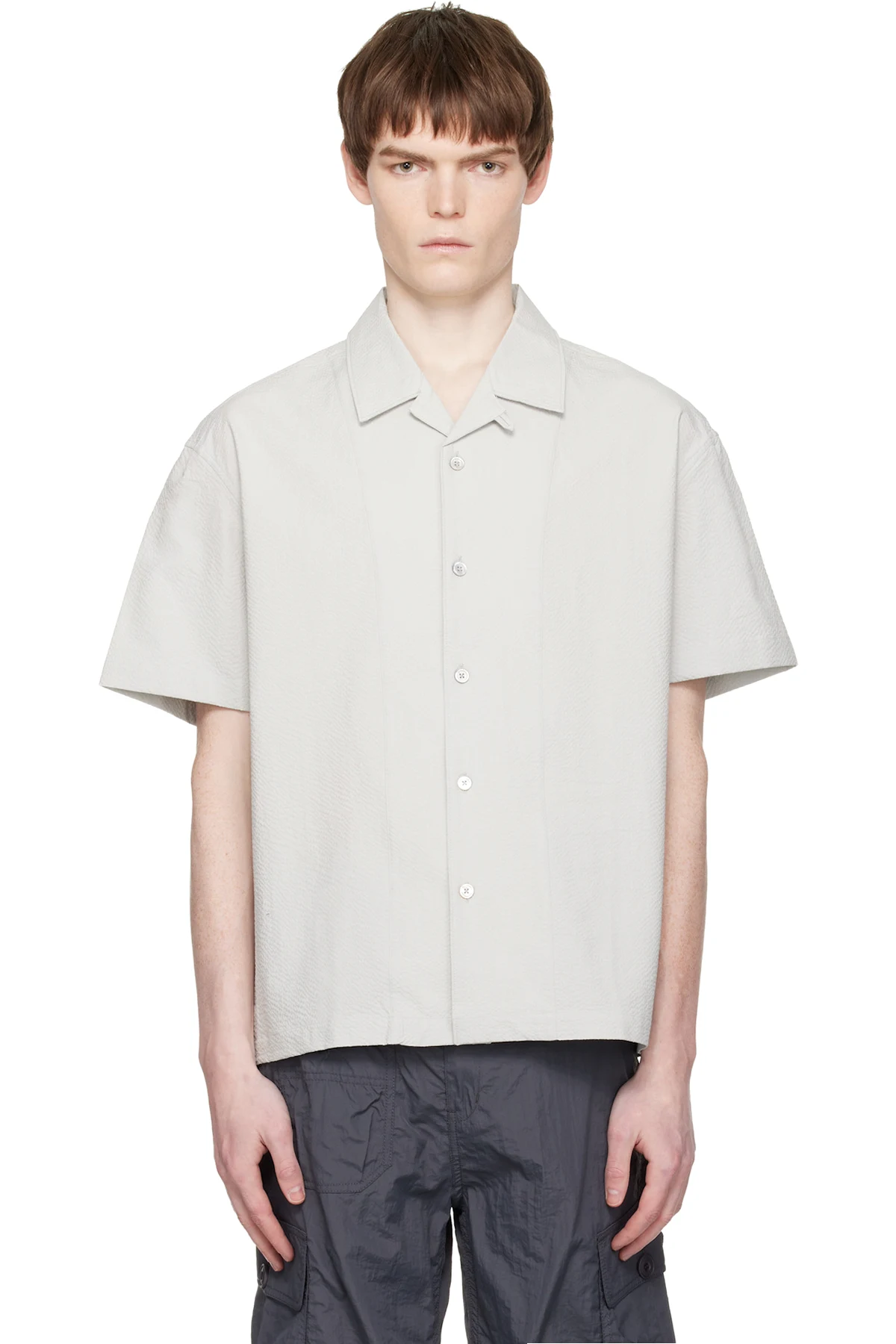 Gray Panel Line Camp Collar Half Shirt
