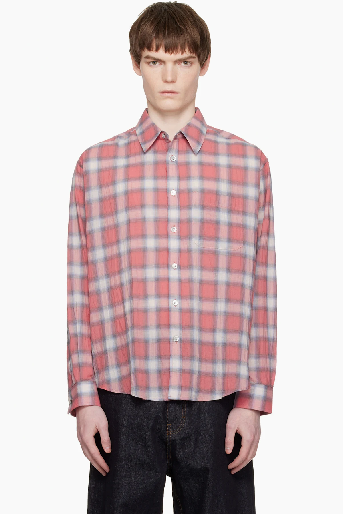 Red Seersucker Ombre Checkered Shirt