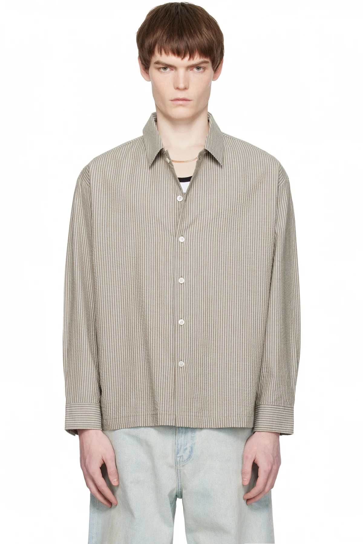 Khaki Stripe Cotton Lounge Shirt